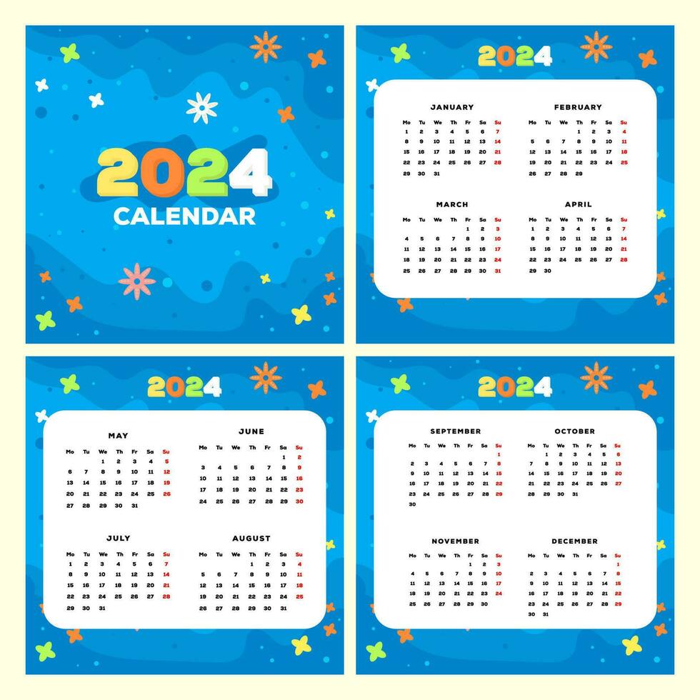 2024 nuovo anno calendario modello nel piatto design stile vettore