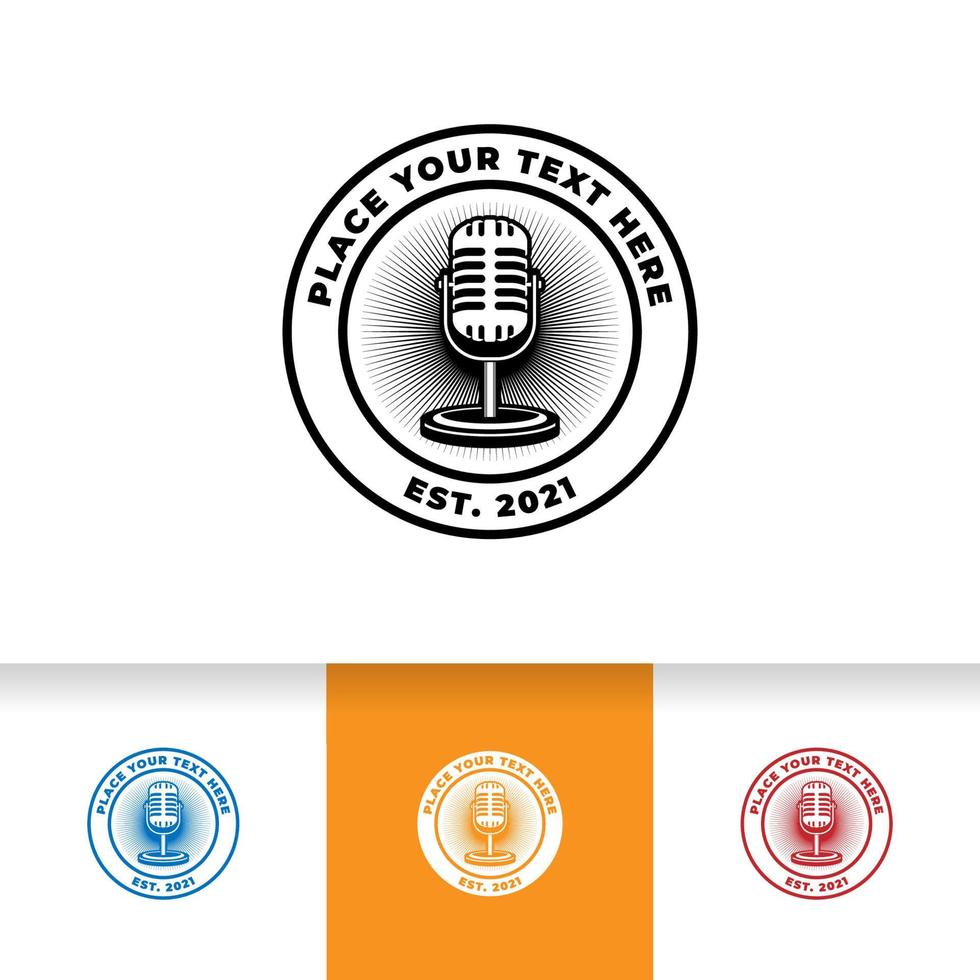 design del logo del cantante podcast karaoke con illustrazione del microfono retrò vettore
