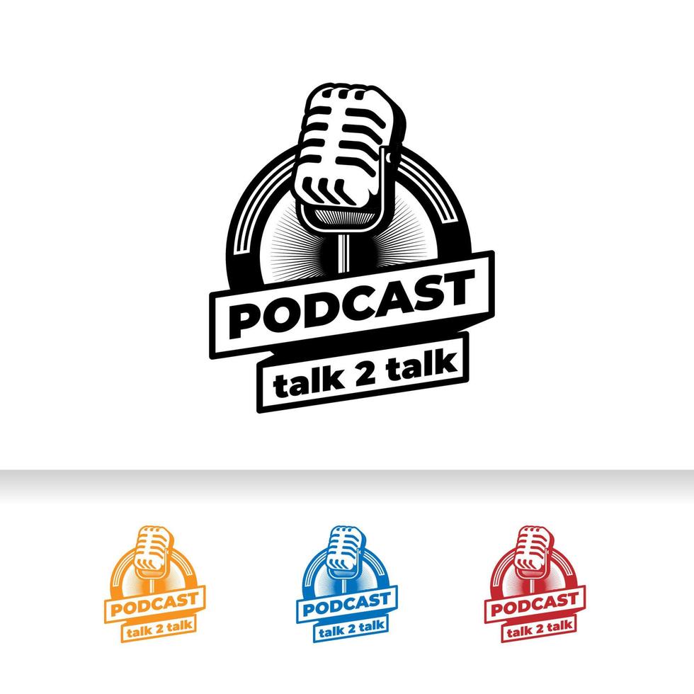 design del logo del cantante podcast karaoke con illustrazione del microfono retrò vettore