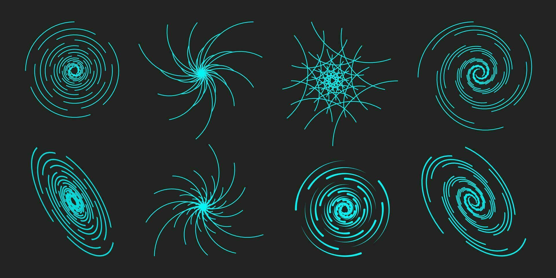 impostato di geometrico forme e griglia su buio sfondo. astratto 3d modelli nel di moda psichedelico stile. y2k. vettore illustrazione