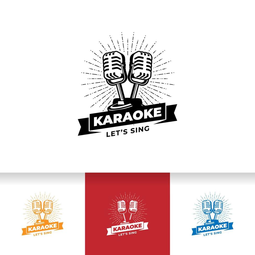 cantante karaoke vocale o logo della stazione podcast con microfono retrò. vettore