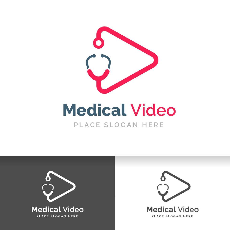 stetoscopio isolato sul segno del pulsante di riproduzione. design del logo video medico. vettore