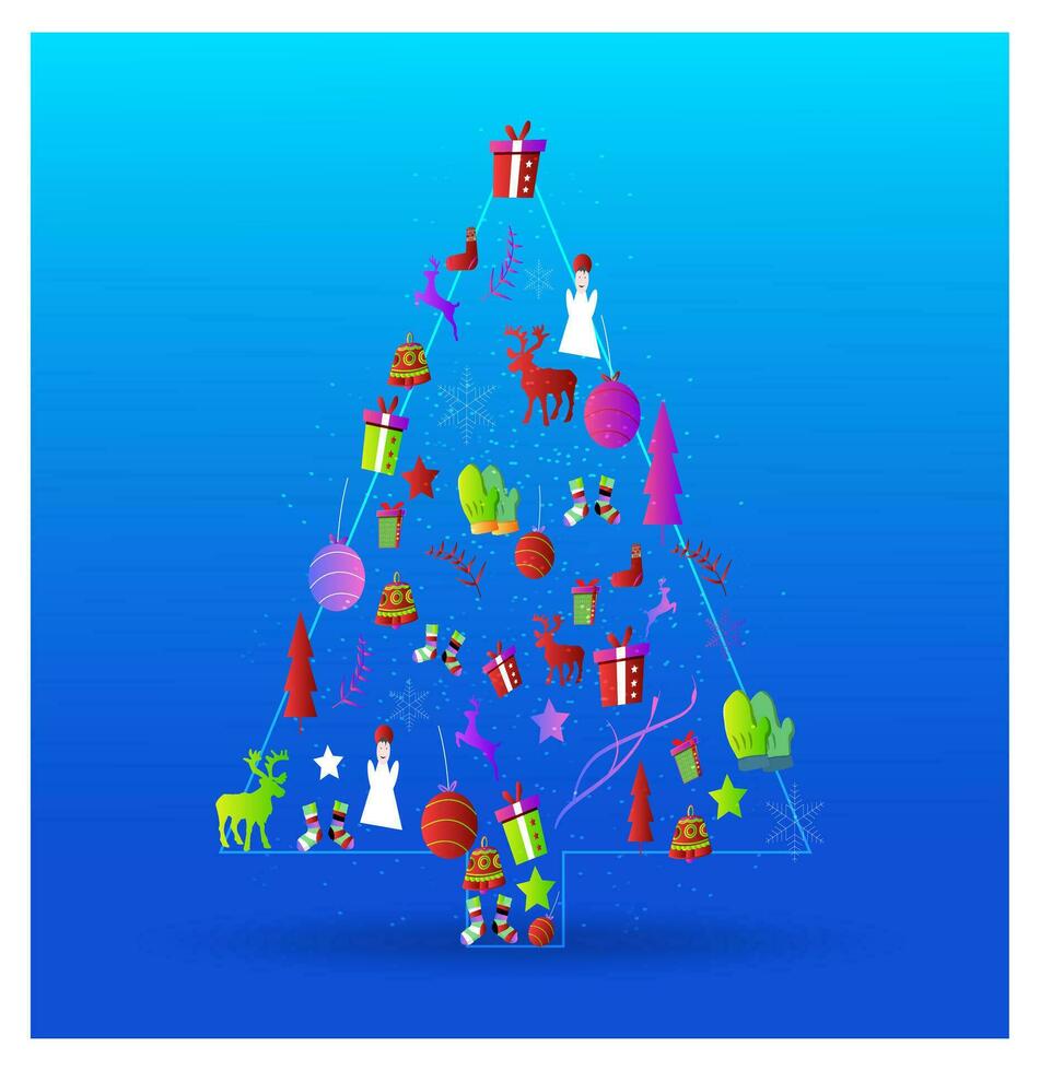 Vintage ▾ Natale e contento nuovo anno saluto carta con Natale albero e di stagione elementi. per manifesti, striscioni, i saldi e altro inverno eventi. vettore illustrazione eps 10