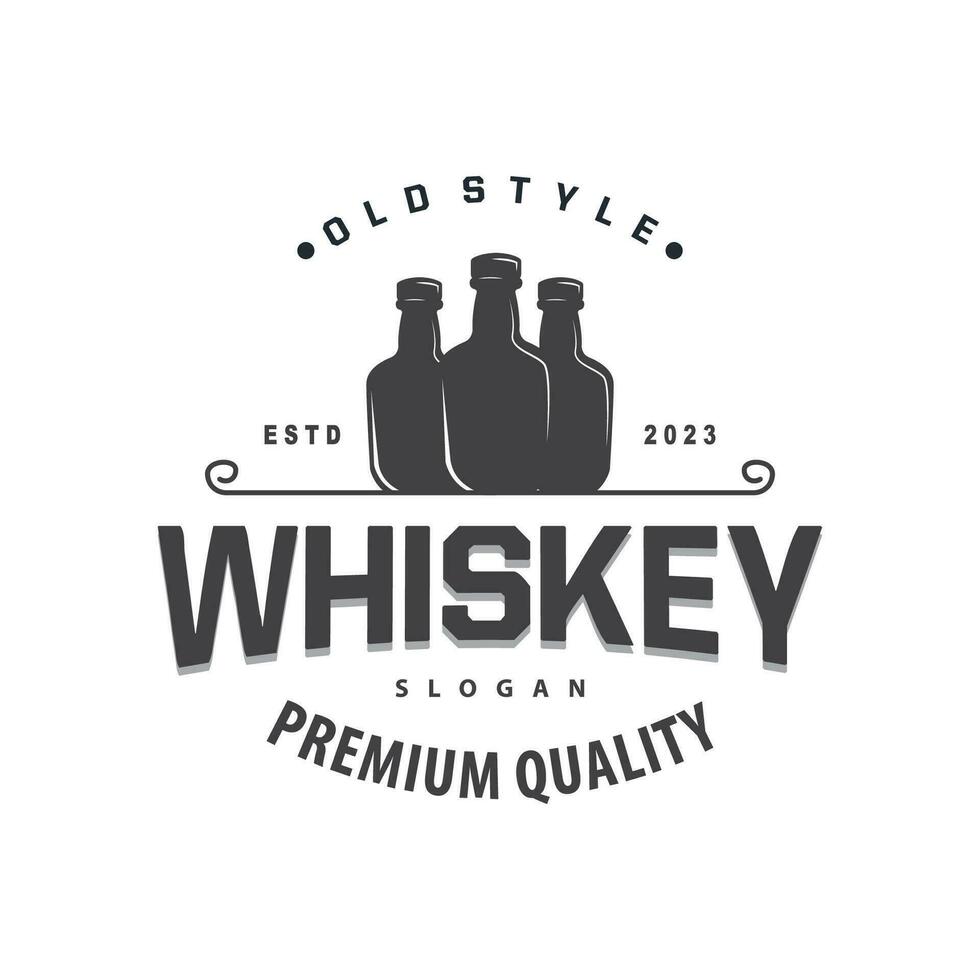 whisky logo, bevanda etichetta design con vecchio retrò Vintage ▾ ornamento illustrazione premio modello vettore