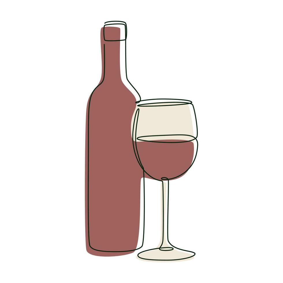 bottiglia di rosso vino e bicchiere, vettore isolato linea arte illustrazione di un alcolizzato bere.