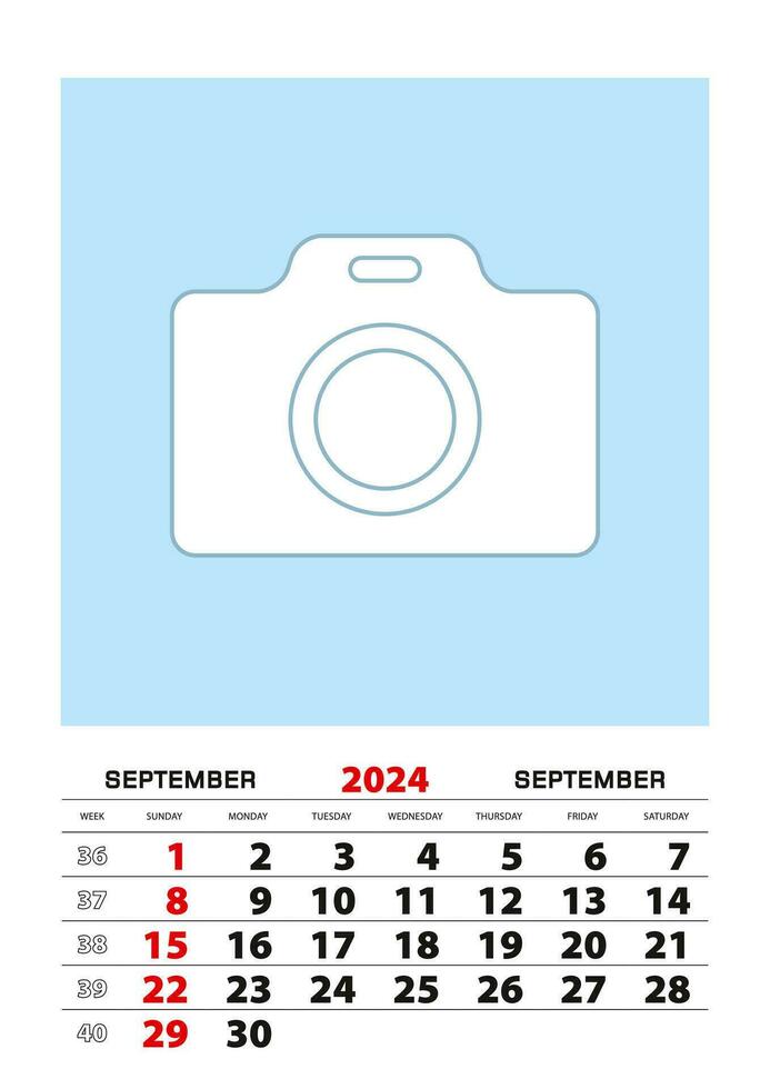 settembre 2024 calendario progettista a3 dimensione con posto per il tuo foto. vettore