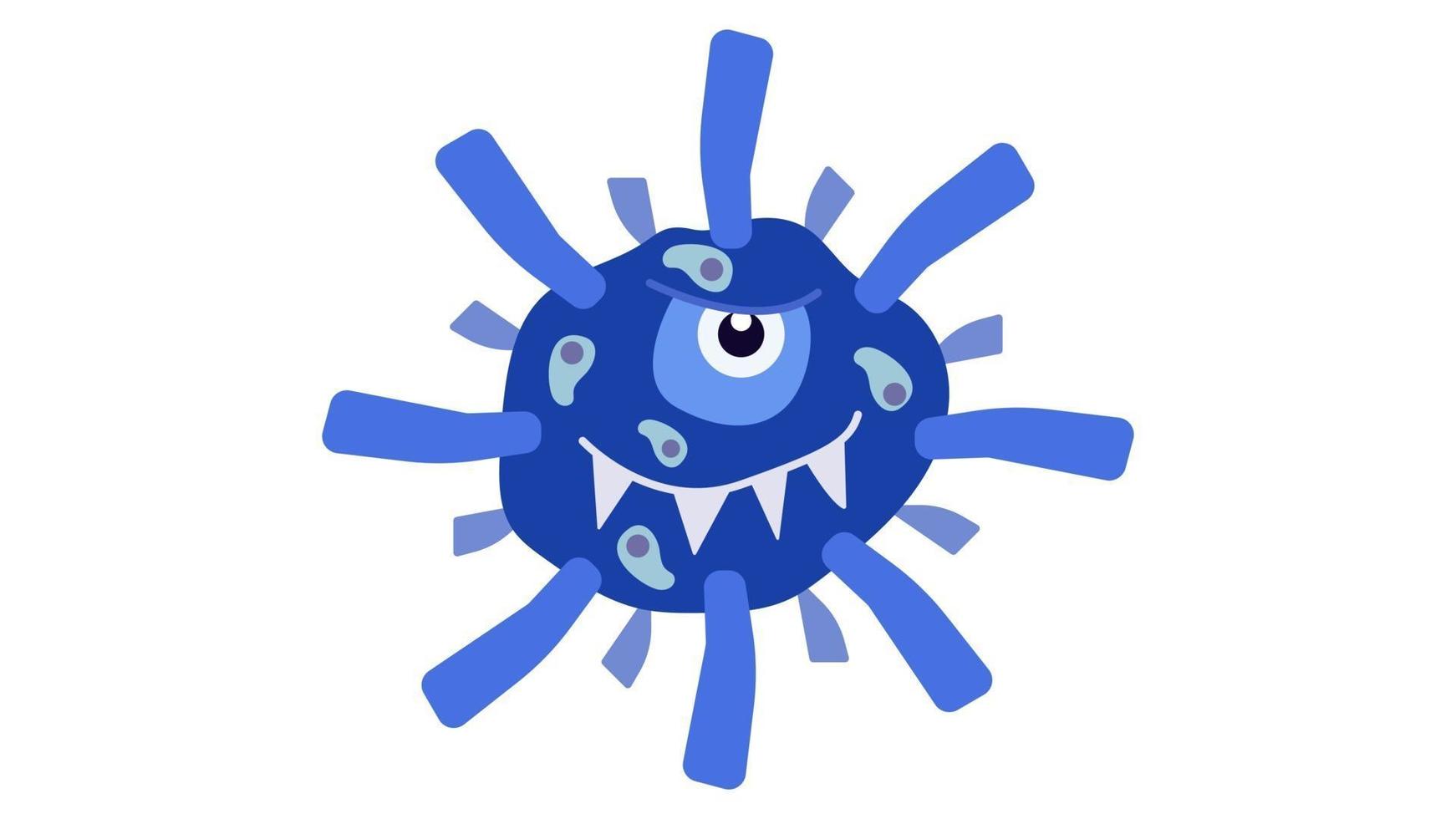 illustrazione grafica vettoriale di simpatico personaggio di batteri blu.