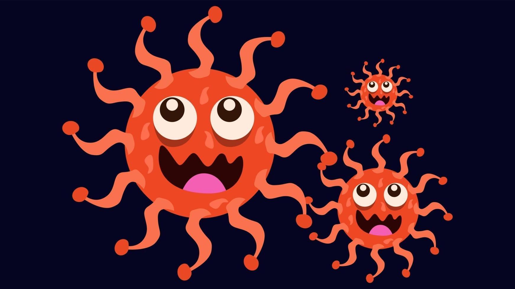 illustrazione grafica vettoriale del simpatico personaggio di germi, batteri e virus. microbo, agente patogeno, icona del virus. illustrazione del fumetto di vettore di un virus. germe simpatico cartone animato in design in stile piatto.
