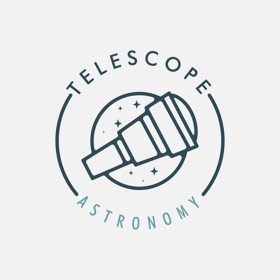 telescopio logo vettore linea arte con emblema astronomia illustrazione modello design