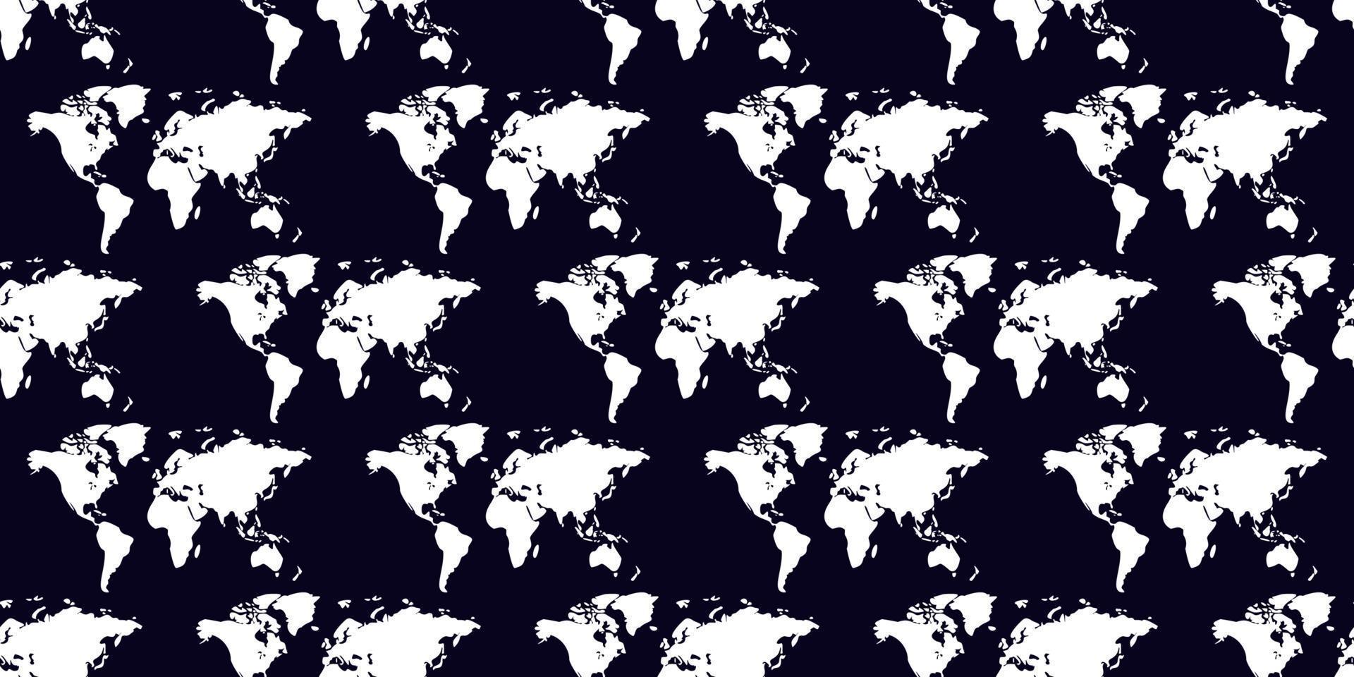 modello senza cuciture di una mappa del mondo bianco su sfondo blu scuro. vettore
