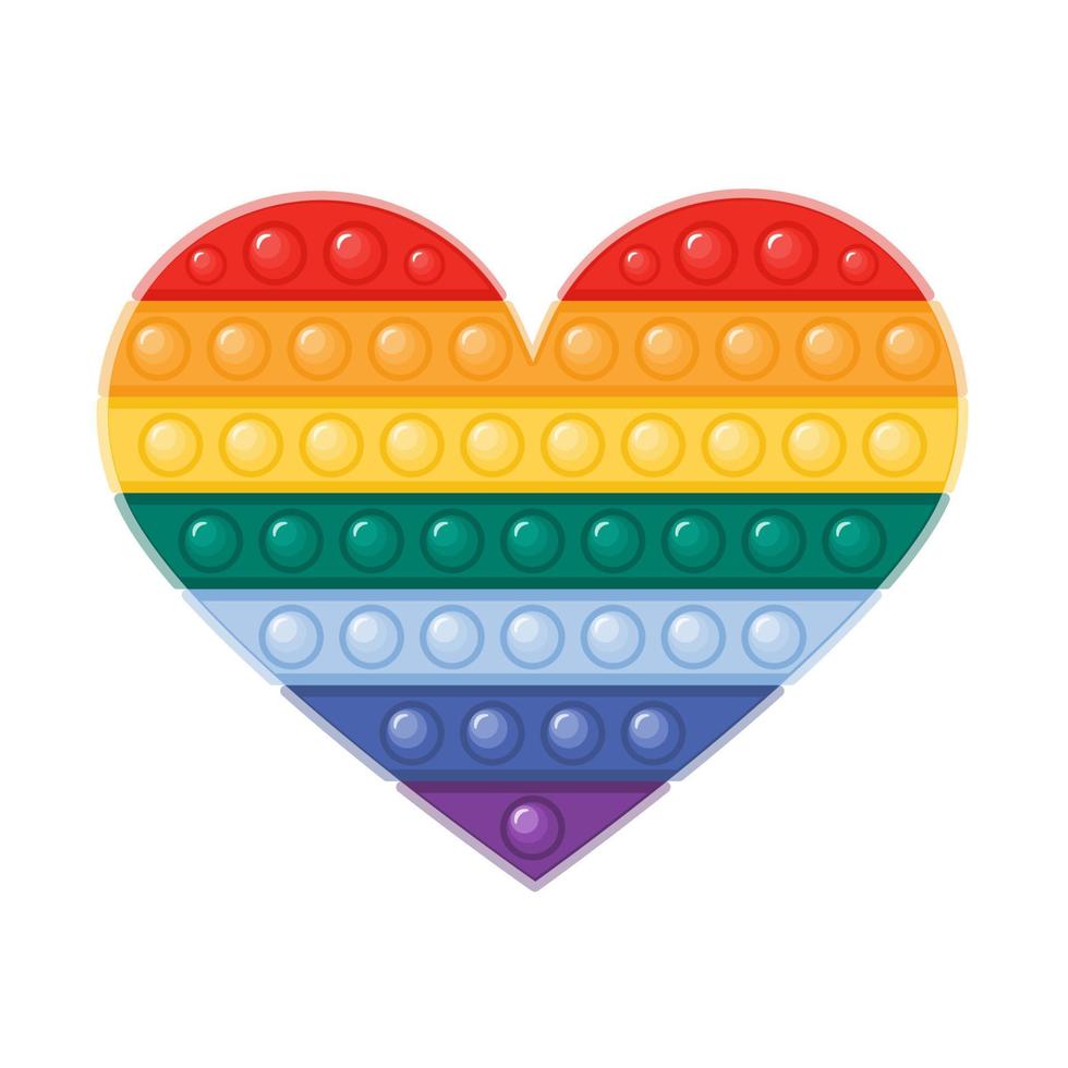 giocattolo antistress alla moda pop it fidget nei colori dell'arcobaleno a forma di cuore vettore