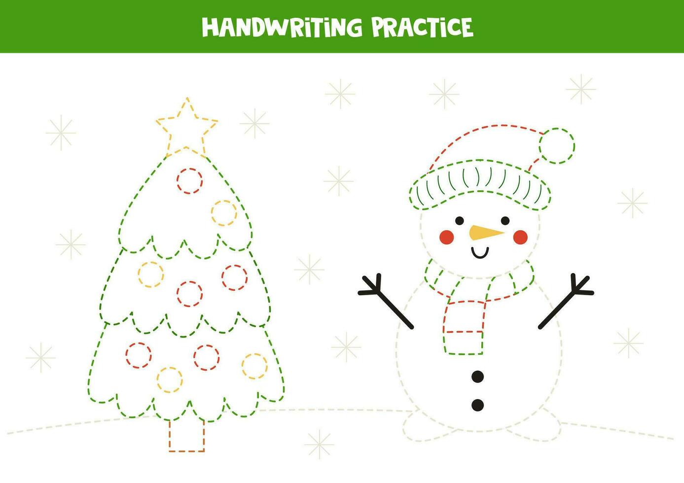 tracciato Linee per bambini con carino pupazzo di neve e Natale albero. scrittura la pratica. vettore