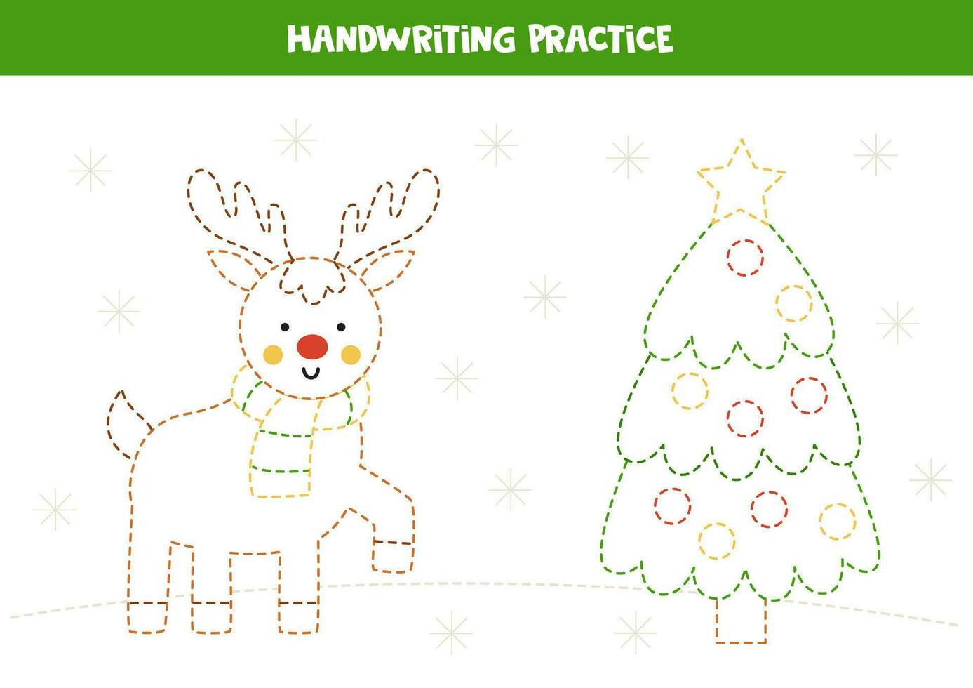 tracciato Linee per bambini con carino Natale renna e natale albero. scrittura la pratica. vettore