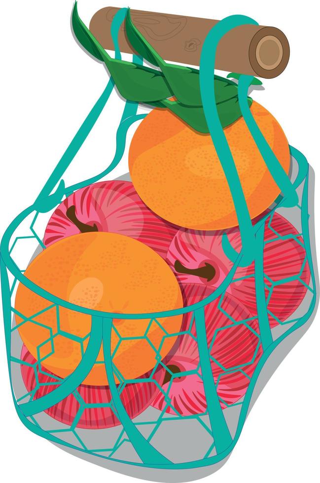 cesto di frutta con mele, arancia e mandarino. illustrazione vettoriale