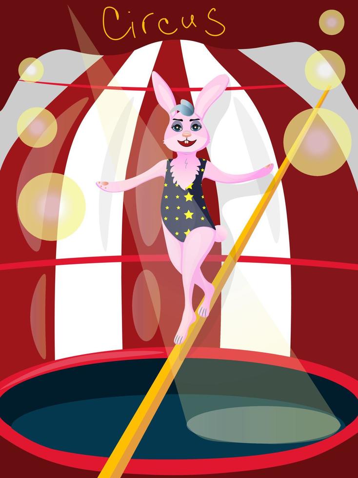 coniglio personaggio dei cartoni animati nel circo. un funambolo in un circo. illustrazione vettoriale
