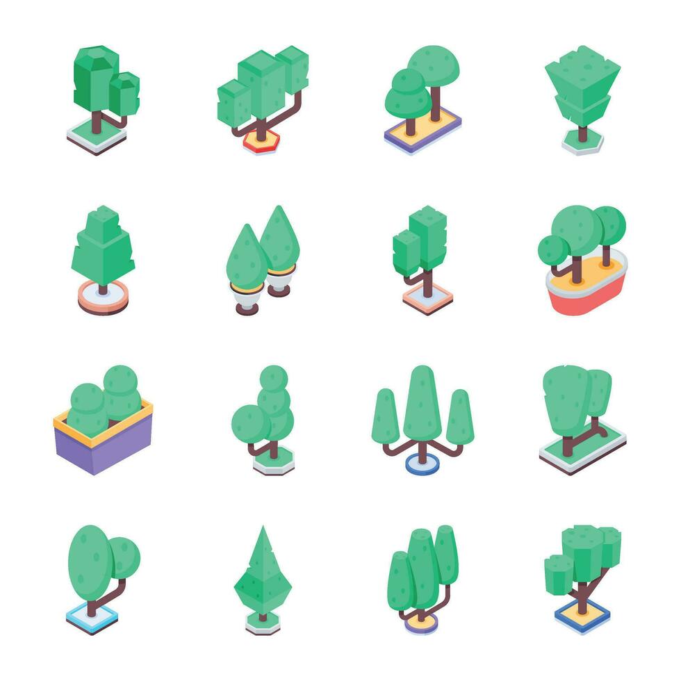 alberi isometrico icona vettore