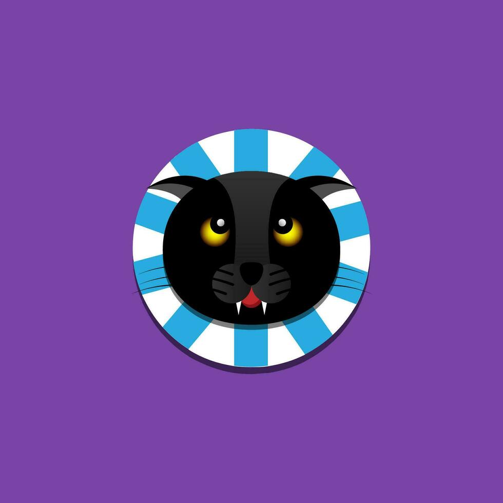 carino nero gatto testa logo portafortuna su viola sfondo. illustrazione vettore per gatto Gli amanti Comunità.