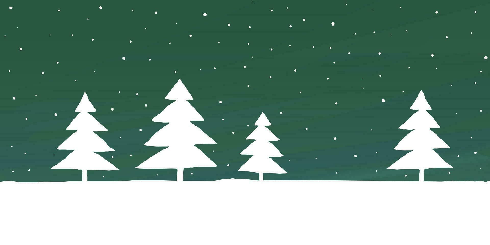 paesaggio con pino albero e nevicata a notte infantile stile vettore illustrazione avere vuoto spazio. allegro Natale e contento nuovo anno saluto carta modello.