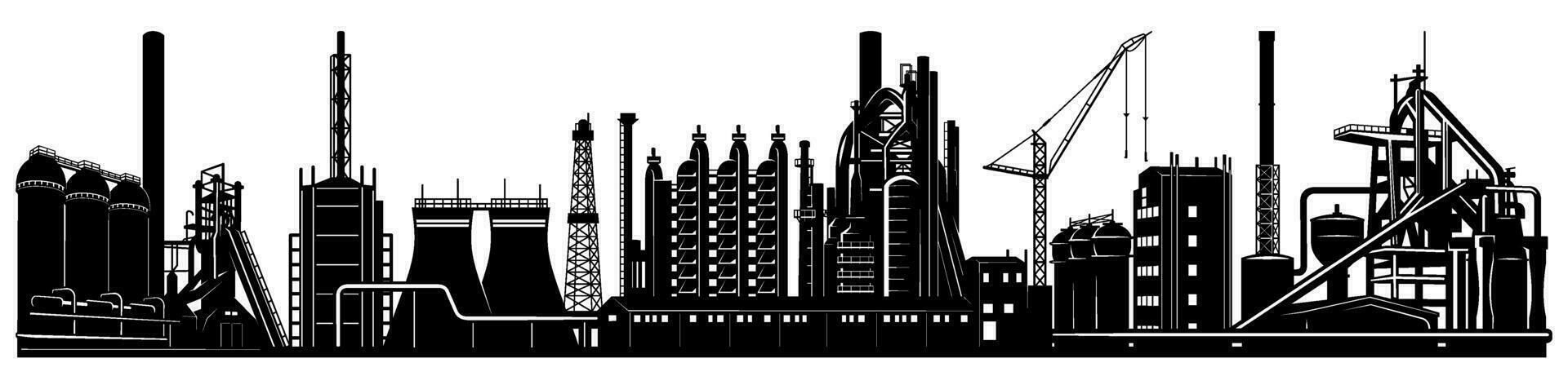 industriale paesaggio panoramico silhouette, striscione. vettore clipart isolato su bianca.