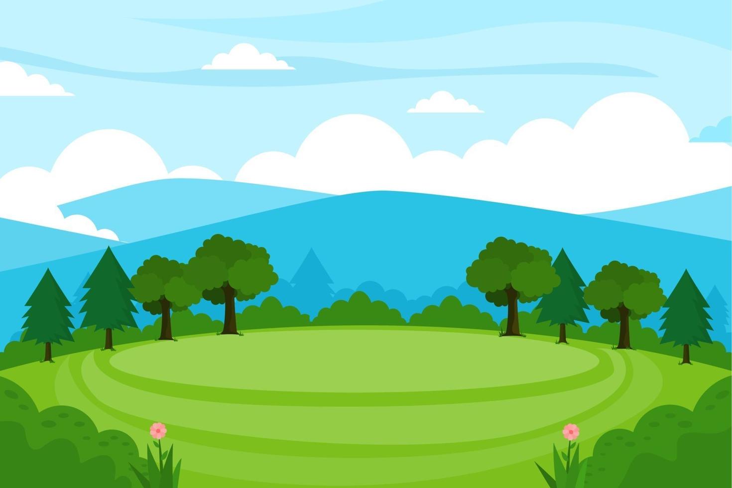 natura paesaggio sfondo montagna con prati verdi e cielo blu vettore
