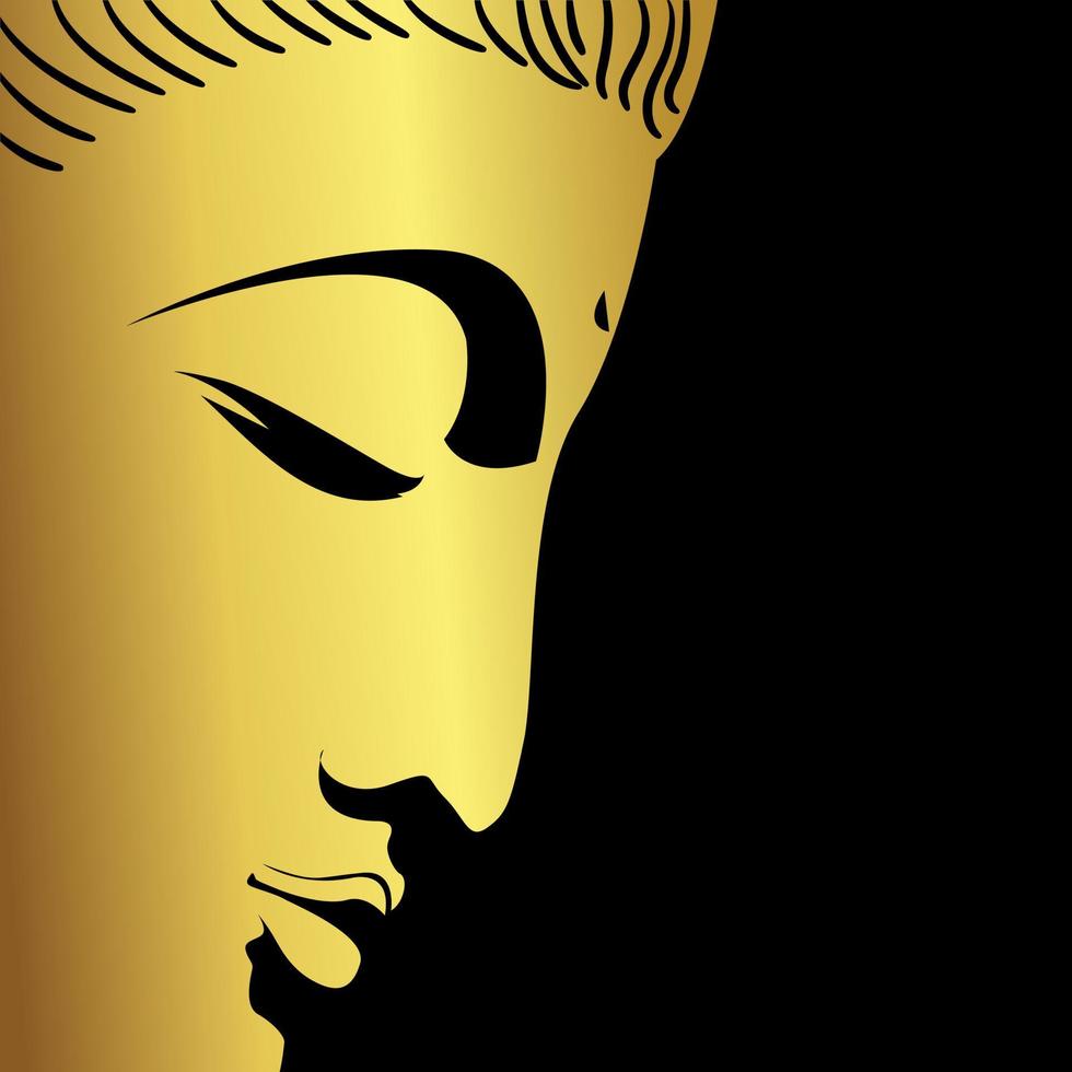 volto di buddha con bordo dorato isolato su sfondo nero vettore