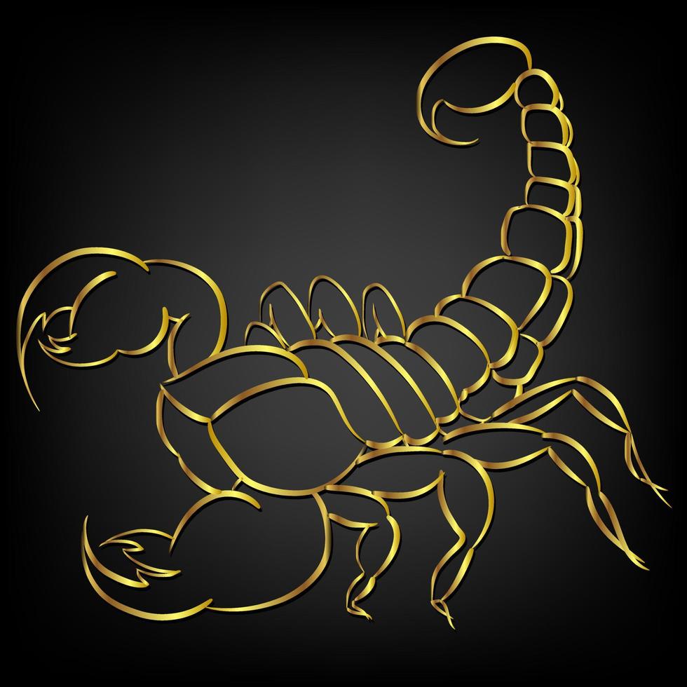 scorpione dorato su sfondo nero vettore