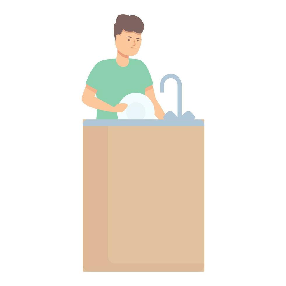 uomo lavaggio il piatti icona cartone animato vettore. cucina domestico lavoretti. vettore