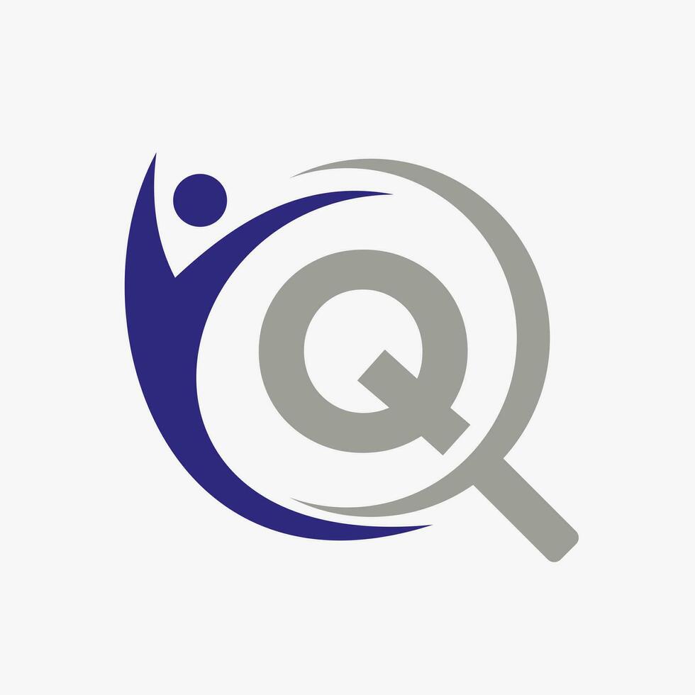 lettera q ricerca e heathcare logo design. Comunità mirino logo simbolo vettore