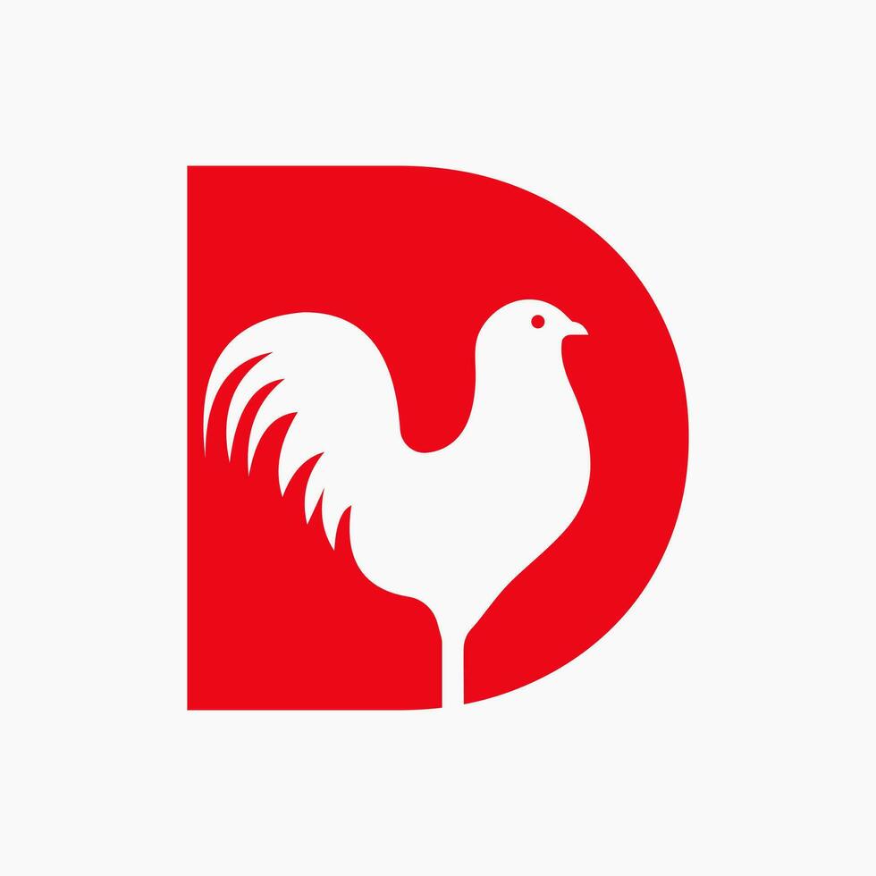 lettera d pollame logo con gallina simbolo. Gallo logo, pollo sospiro modello vettore