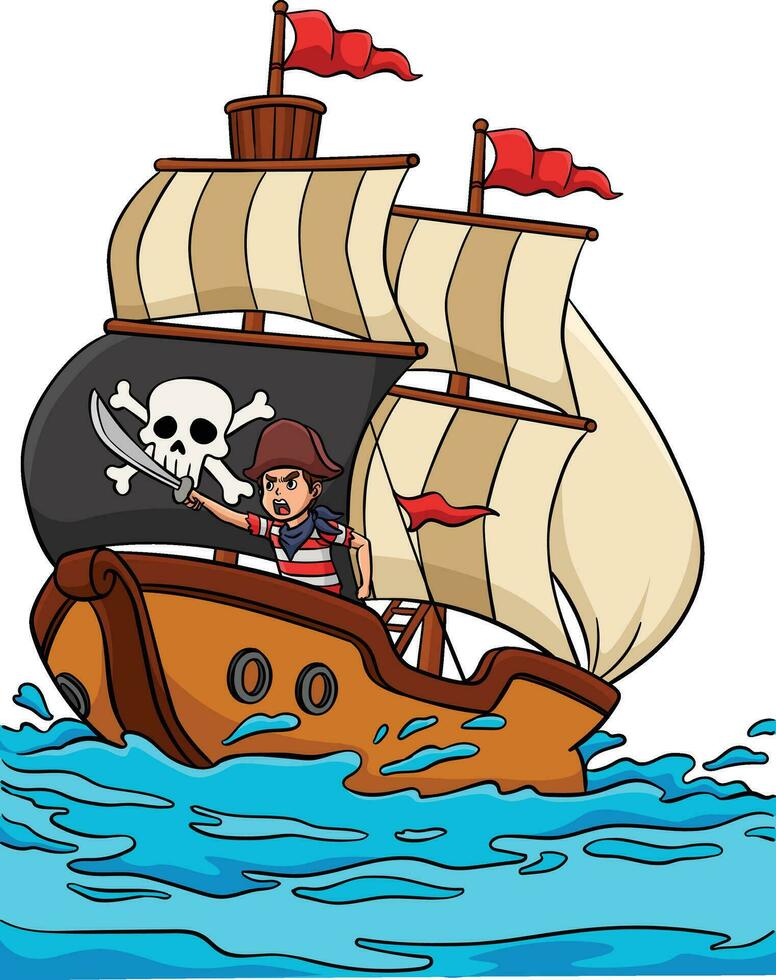 pirata nave cartone animato colorato clipart illustrazione vettore