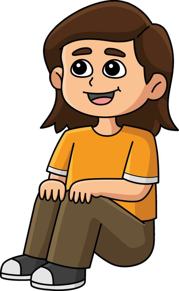 contento seduta ragazza cartone animato colorato clipart vettore