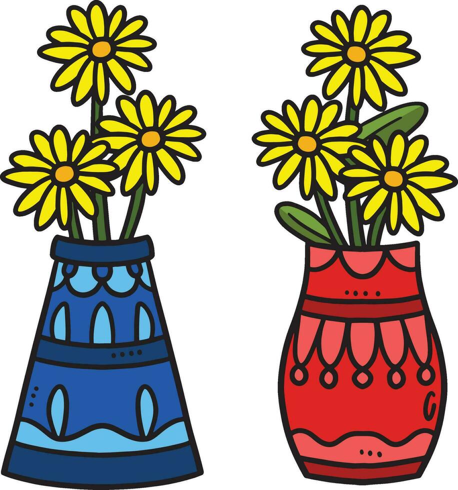 primavera in vaso fiore cartone animato colorato clipart vettore