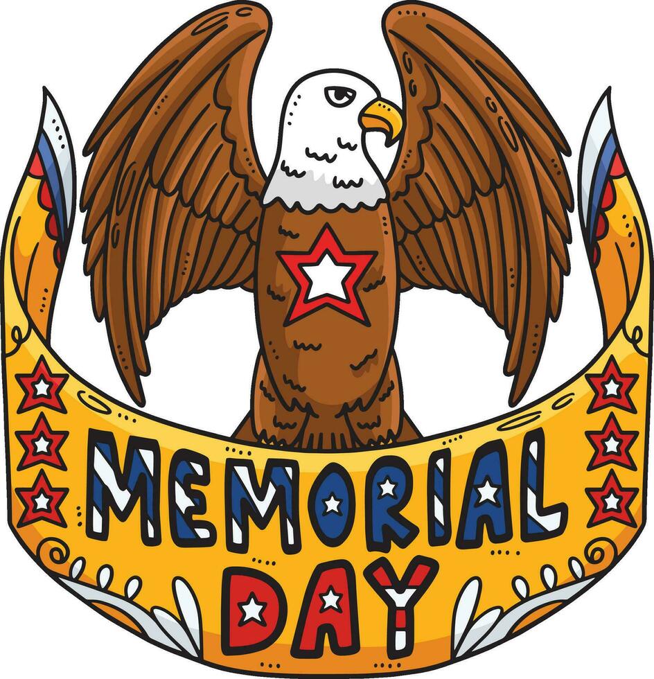 memoriale giorno con americano aquila cartone animato clipart vettore