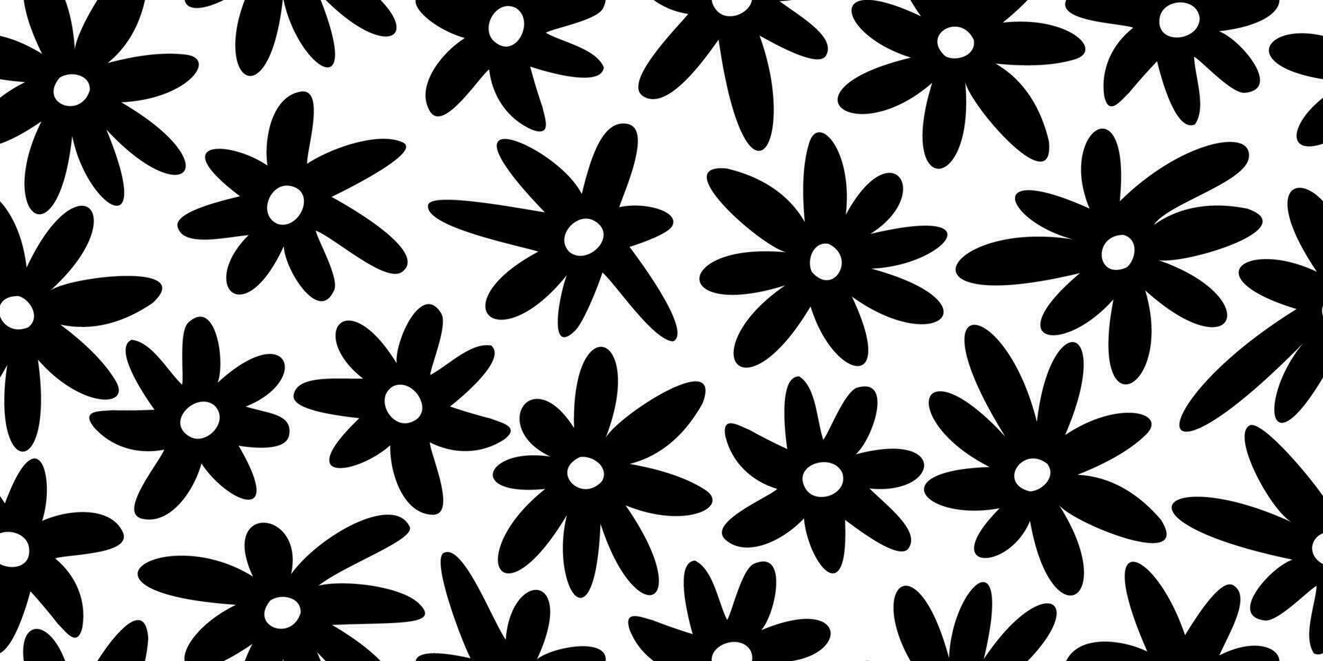 astratto nero e bianca mano disegnato semplice fiori senza soluzione di continuità modello. contemporaneo natura ingenuo arte. ritagliare sagome sfondo. vettore illustrazione.
