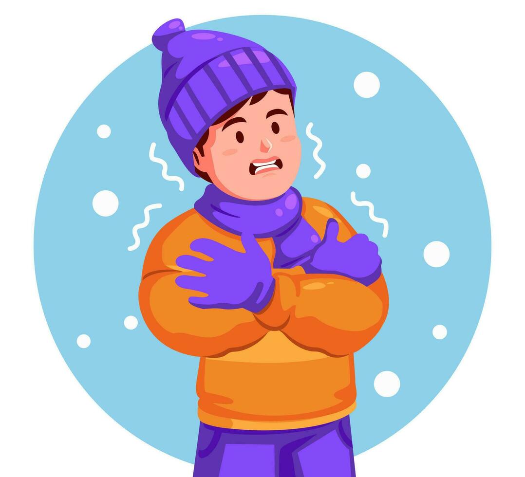 uomo indossare un' inverno cappello e sciarpa si sente tremante a partire dal il freddo vettore