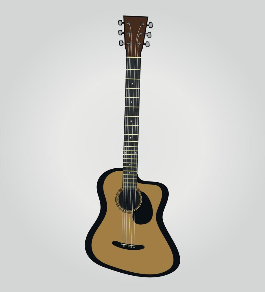 vettore piatto isolato chitarra acustica classica disegnata a mano