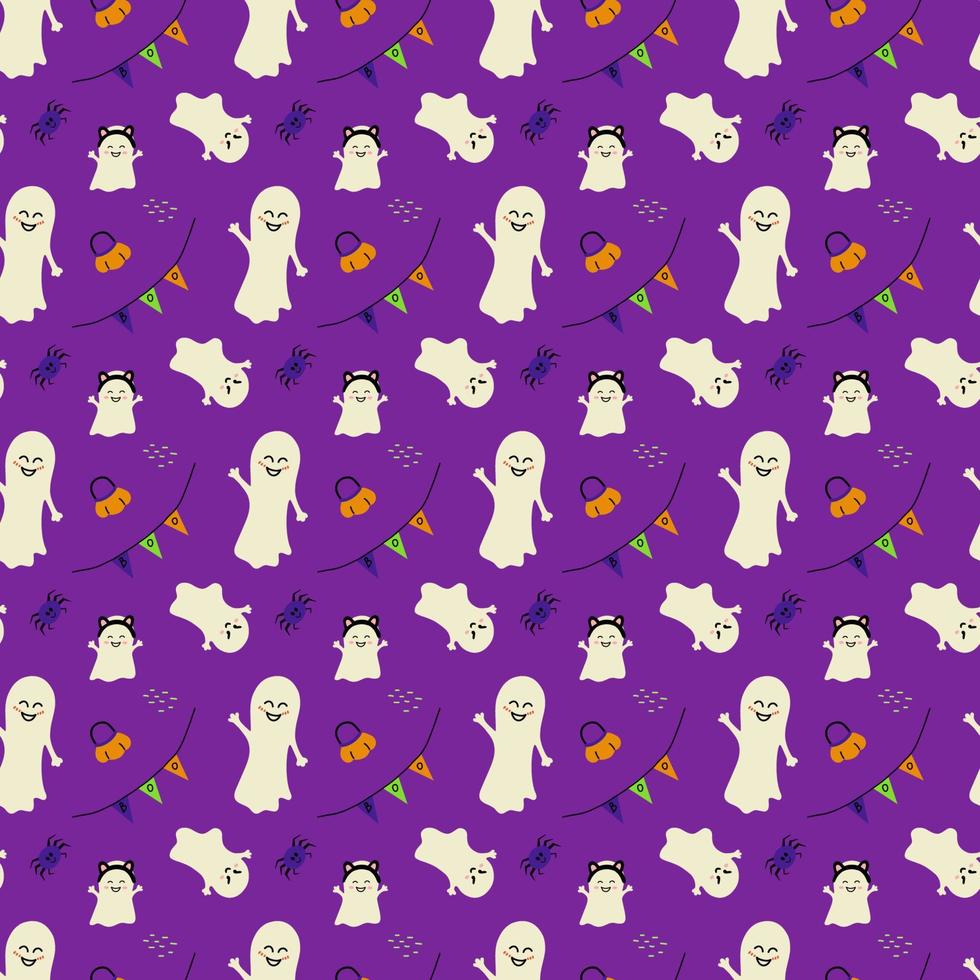 schema semplice di halloween con fantasmi, zucche e ragni vettore
