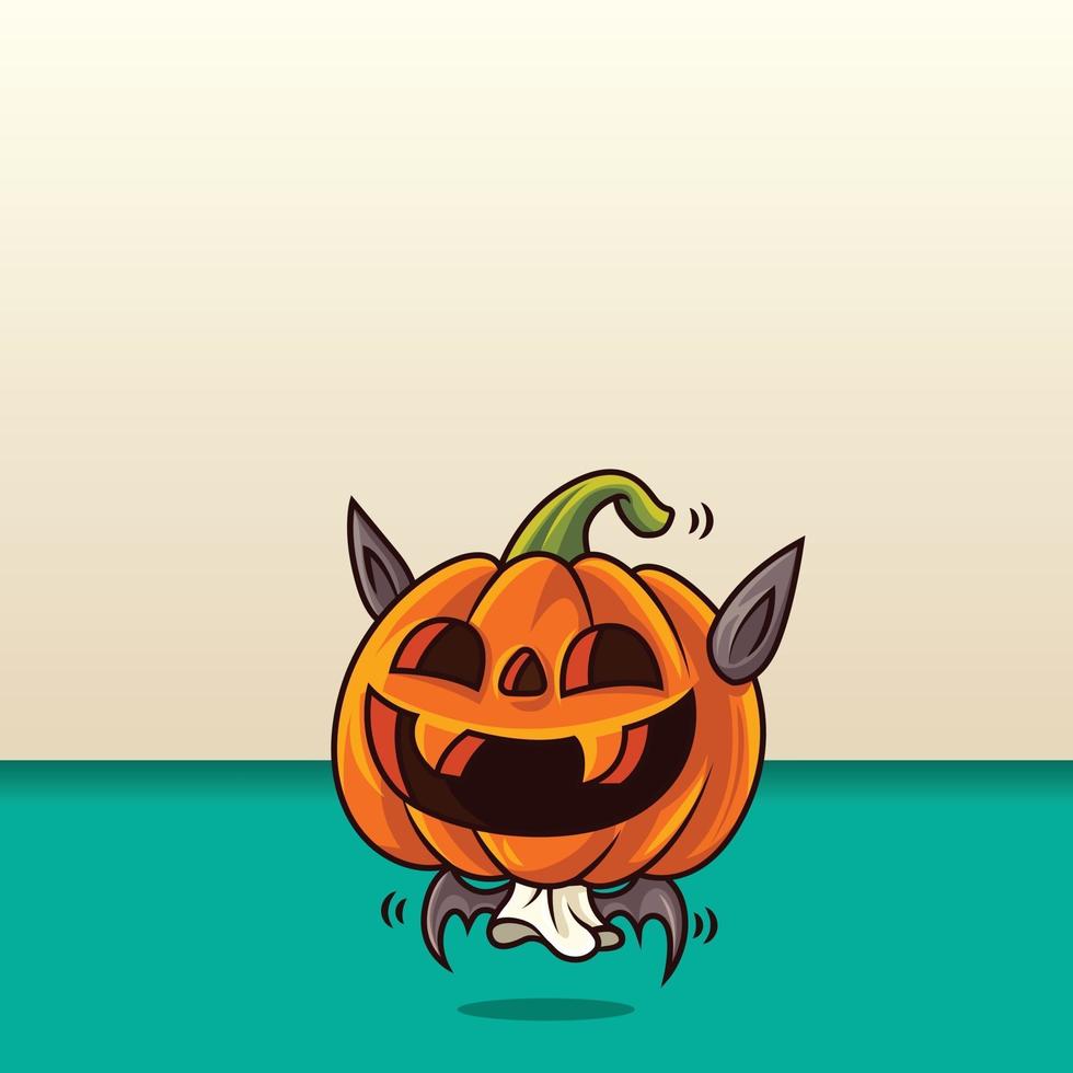 felice Halloween. cartone animato carino zucca con costume da pipistrello su sfondo spazio vuoto vettore