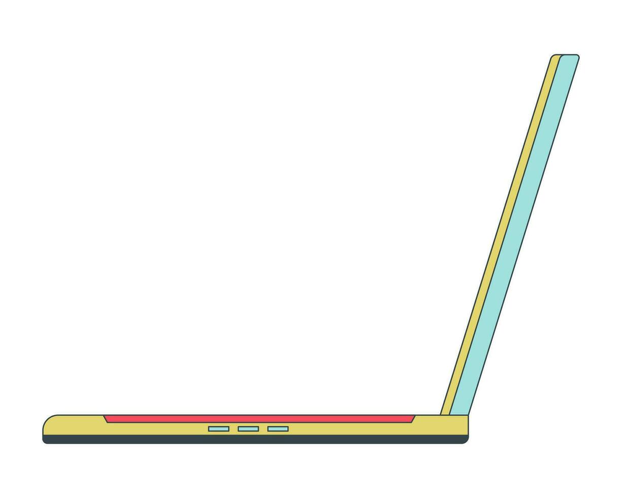 Aperto il computer portatile lato Visualizza 2d lineare cartone animato oggetto vettore