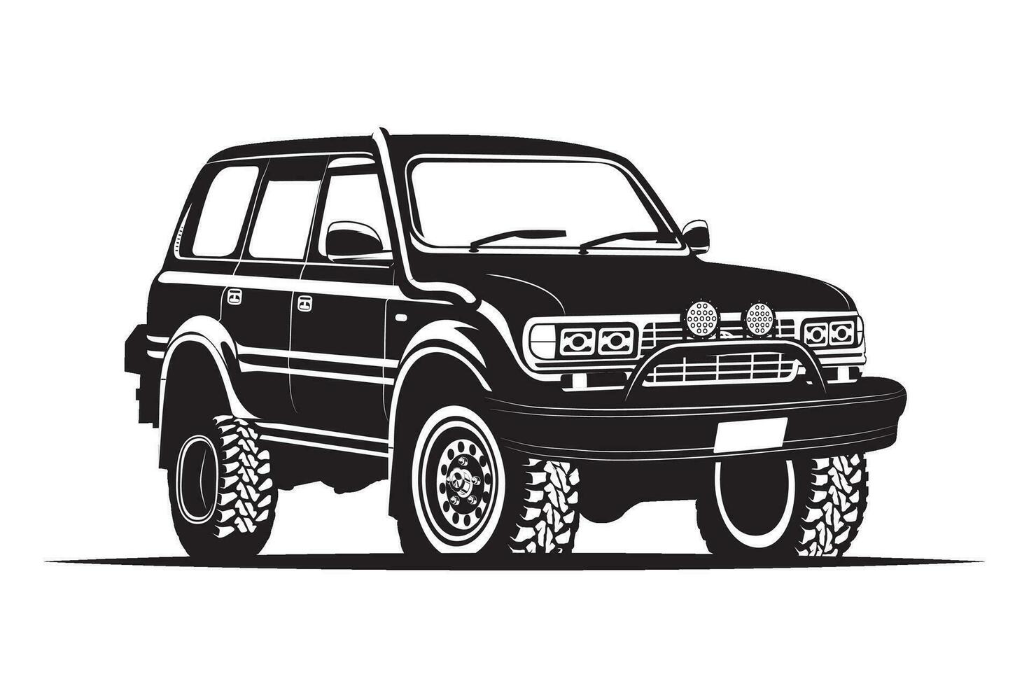 Vintage ▾ suv fuori strada veicolo nero e bianca vettore illustrazione