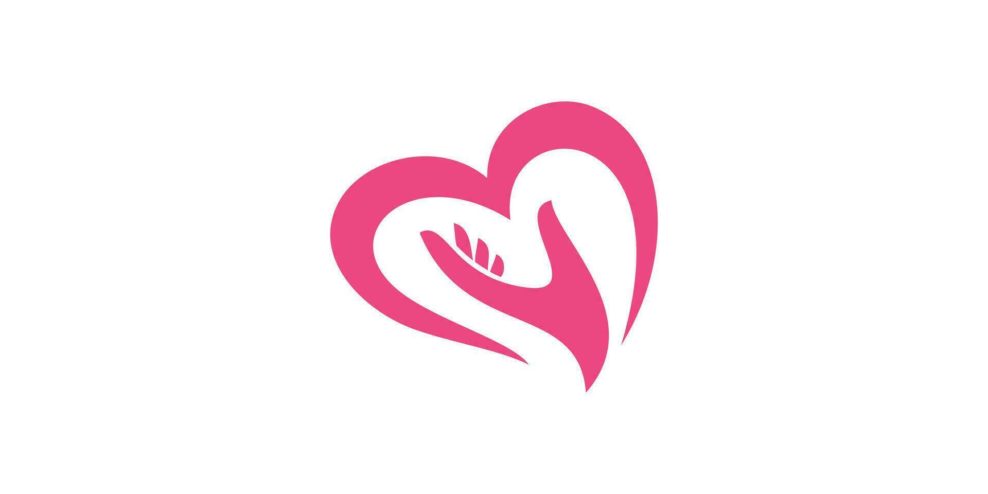 logo design combinazione di amore forma con mano. amore corda logo. vettore