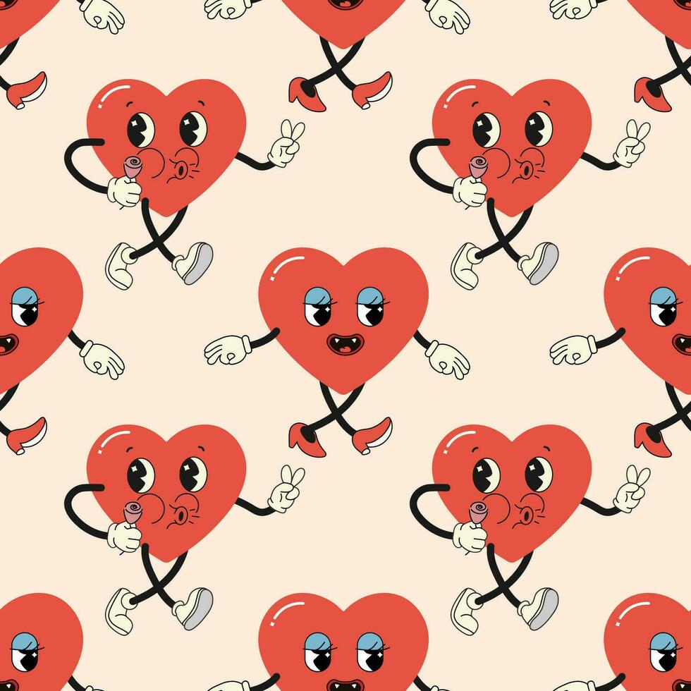 senza soluzione di continuità modello Groovy San Valentino giorno, cuori, carino personaggio vettore