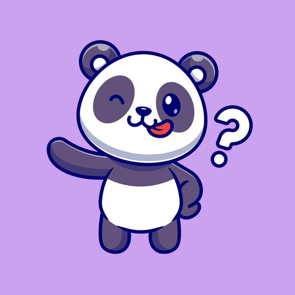 carino panda con domanda marchio cartone animato vettore icona illustrazione. animale natura icona concetto isolato premio vettore. piatto cartone animato stile