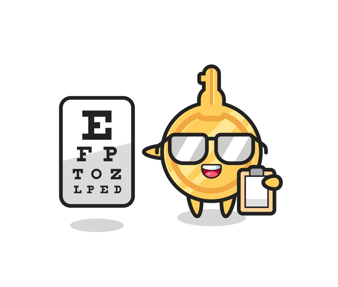 illustrazione della mascotte chiave come oftalmologo vettore