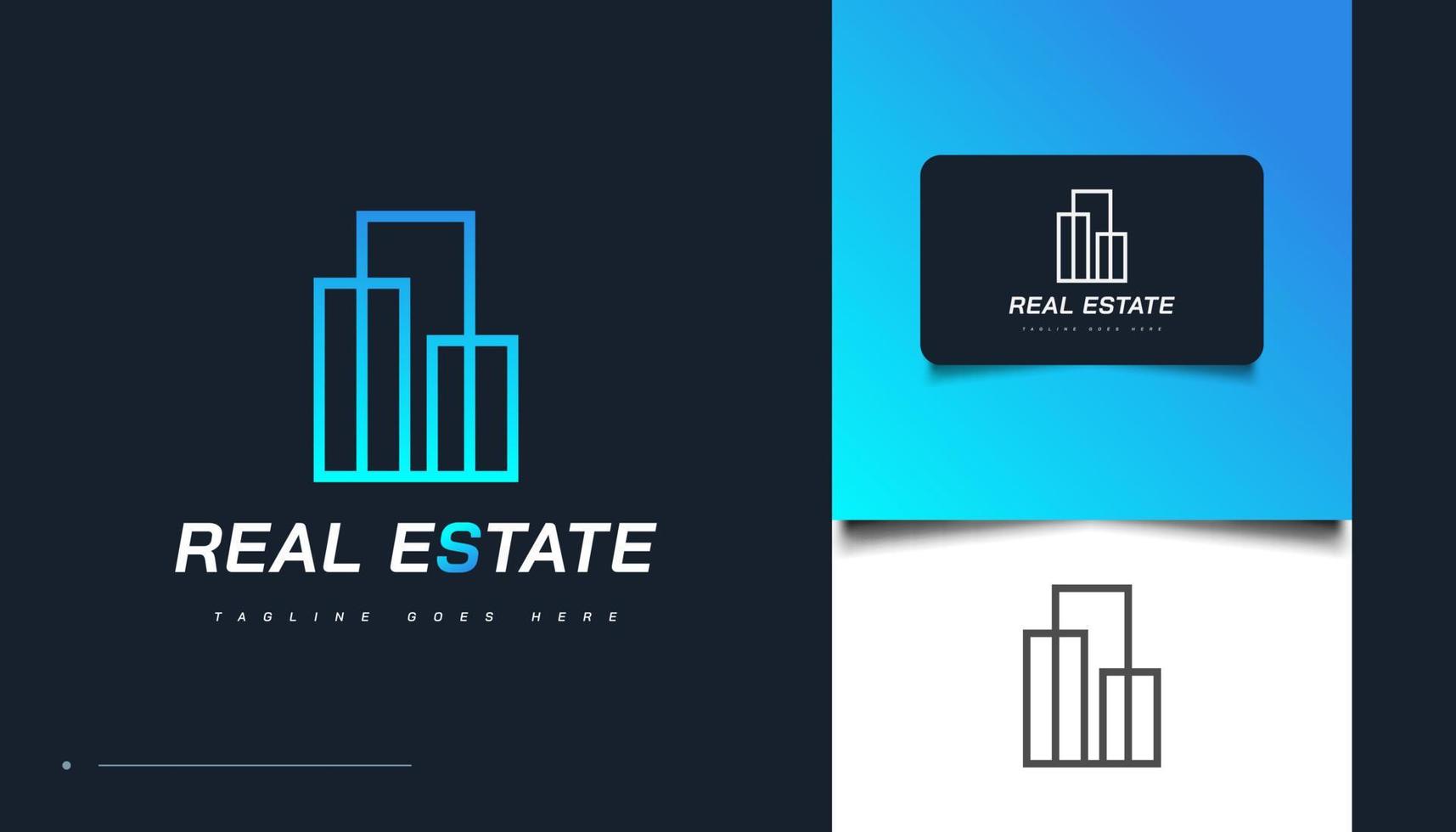 modello di progettazione di logo immobiliare astratto blu con stile di linea. costruzione, architettura o costruzione del logo design vettore