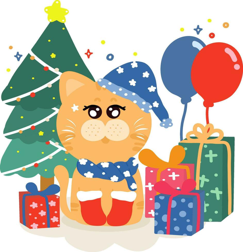 Natale e nuovo anno, carino gatto con i regali nel Natale tema, vettore illustrazione