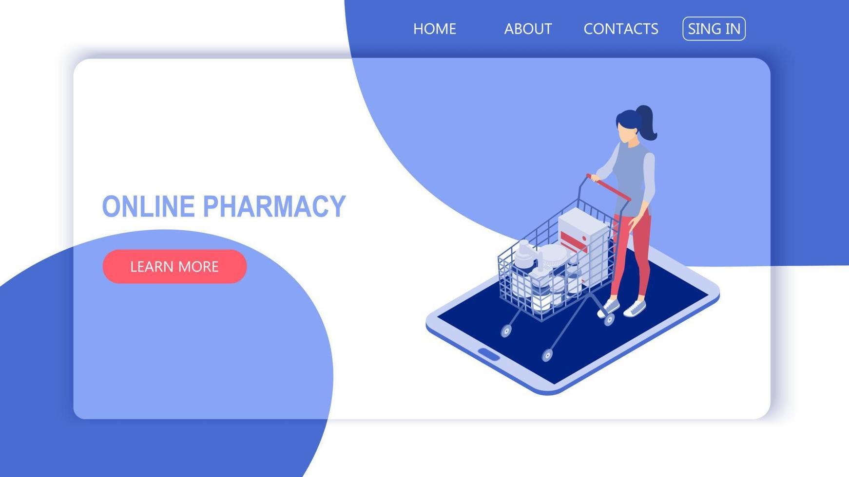 concetto di una farmacia online-8.illustrazione vettoriale isometrica.