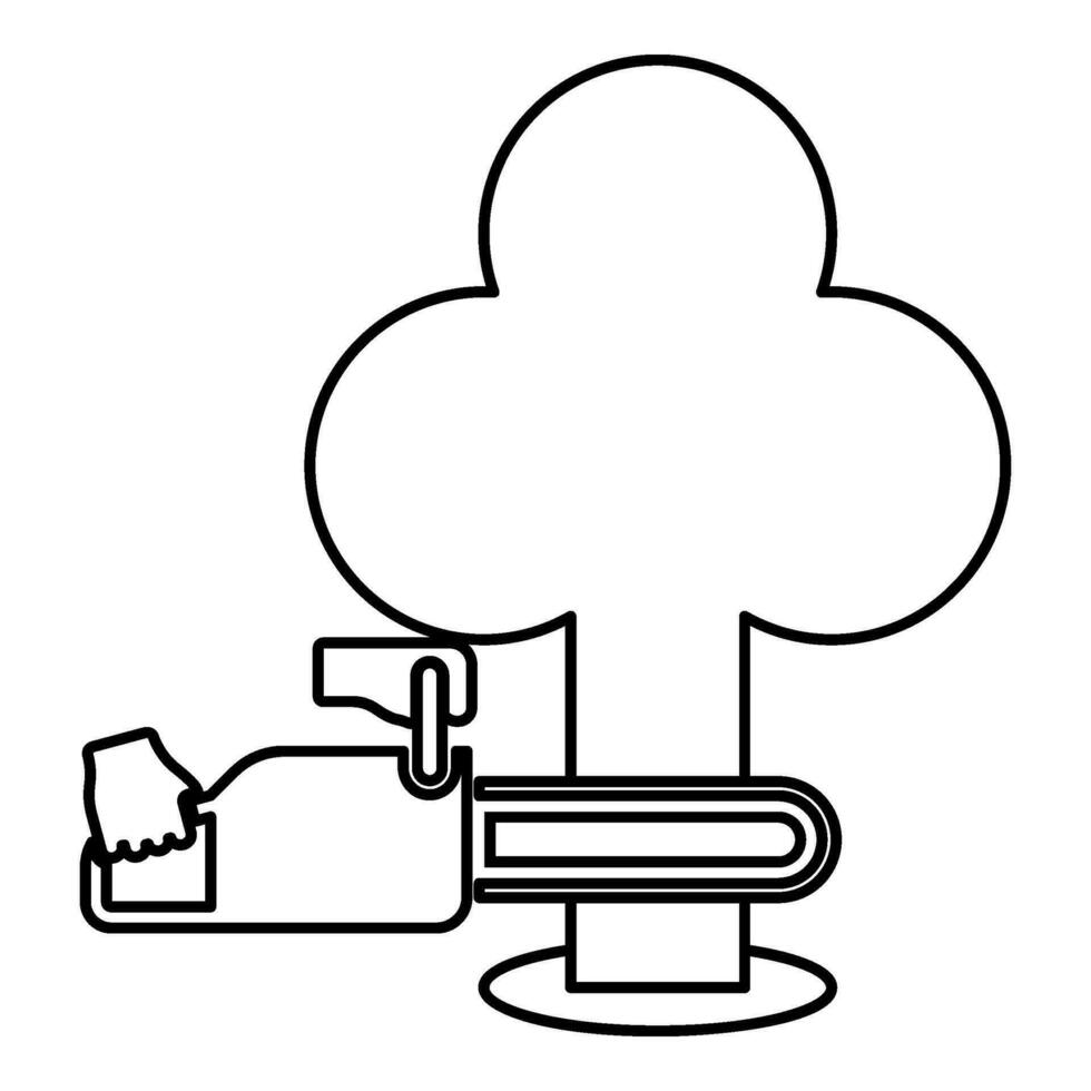 motosega segare tavola ascia concetto taglialegna arboricoltore taglio la deforestazione prugne spruzzatura contorno schema linea icona nero colore vettore illustrazione Immagine magro piatto stile