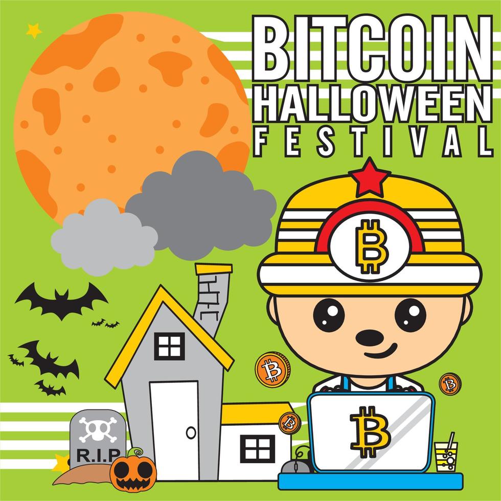 bitcoin cartoon halloween festival edizione speciale illustrazione vettoriale - modello di sfondo tratto modificabile - evento aziendale