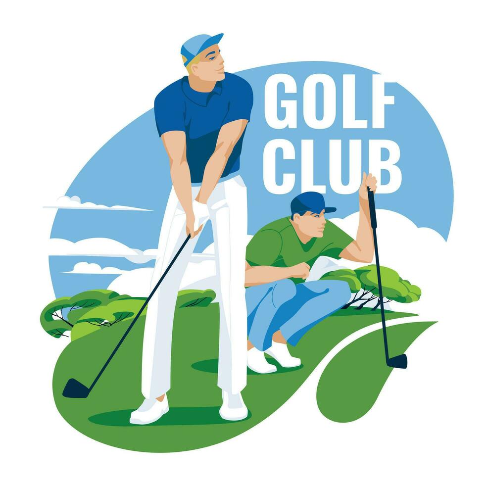 giocatori di golf su il verde. gli sport gare, Hobby e studi. vettore piatto illustrazione